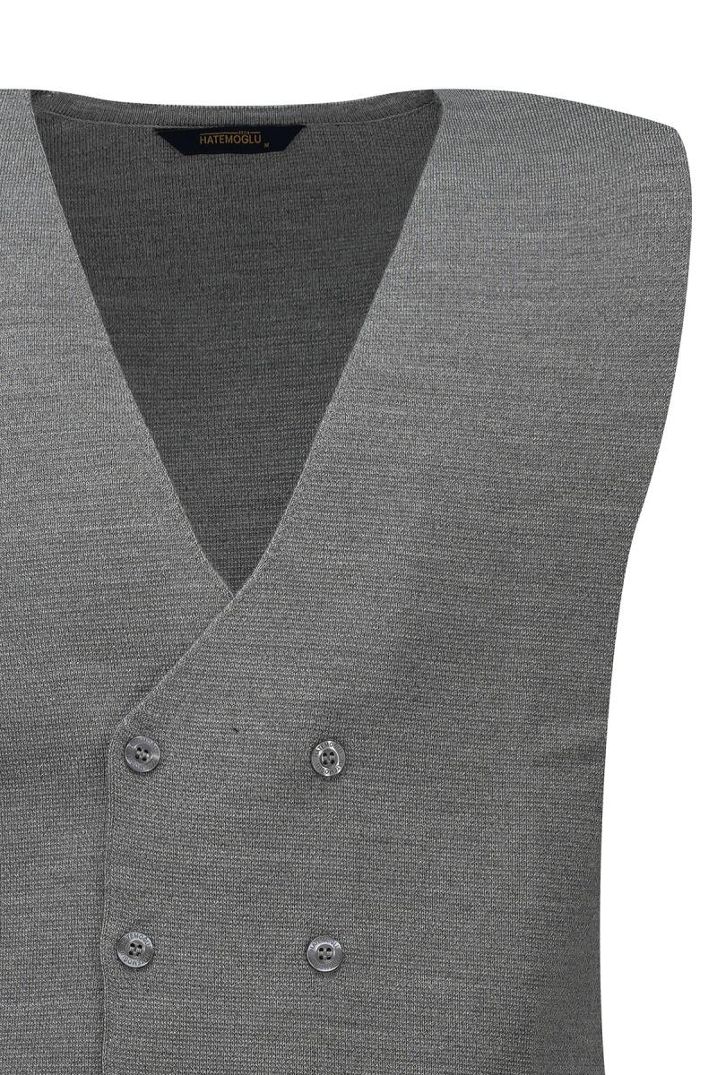 Gri Regular Fit Kruvaze Triko Yelek - Hatemoğlu (1)