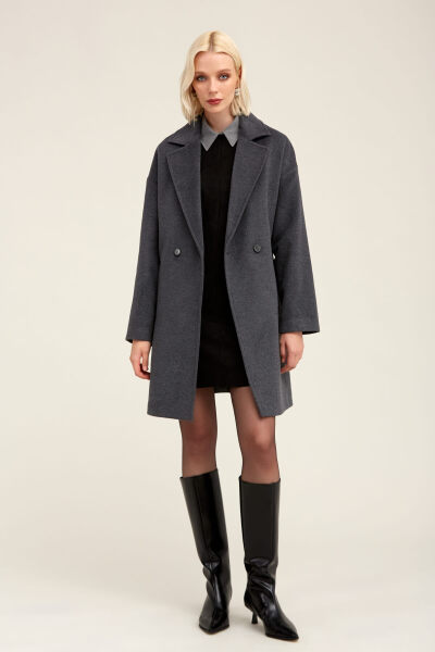 Saykı Woman Gri Regular Fit Mono Yaka Yünlü Manto - 2