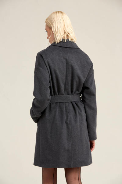 Saykı Woman Gri Regular Fit Mono Yaka Yünlü Manto - 7