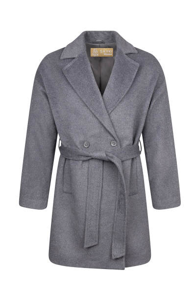 Saykı Woman Gri Regular Fit Mono Yaka Yünlü Manto - 8