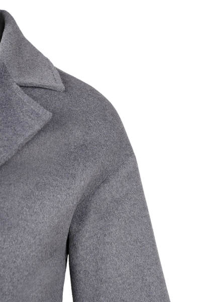 Saykı Woman Gri Regular Fit Mono Yaka Yünlü Manto - 9