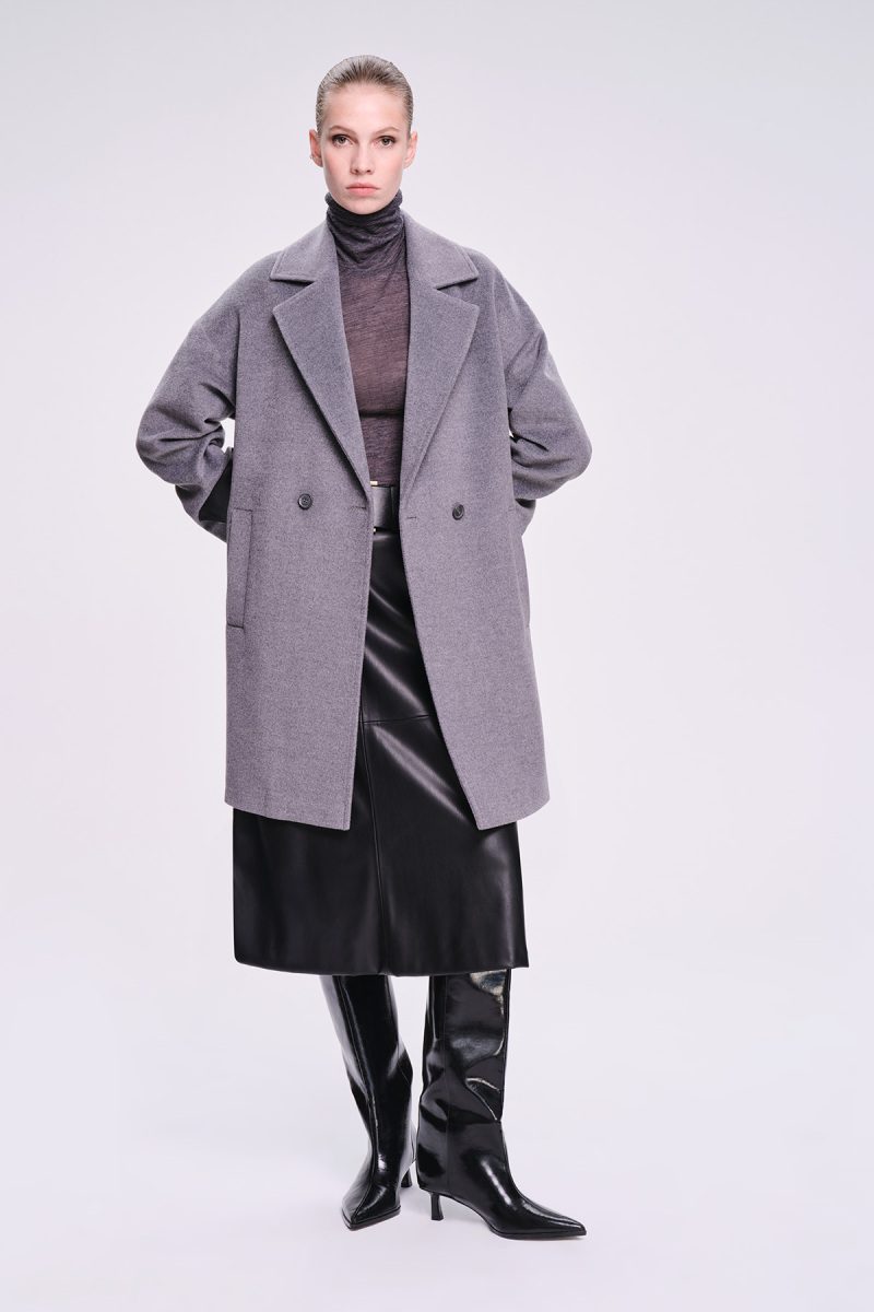 Saykı Woman Gri Regular Fit Mono Yaka Yünlü Manto - Saykı Woman