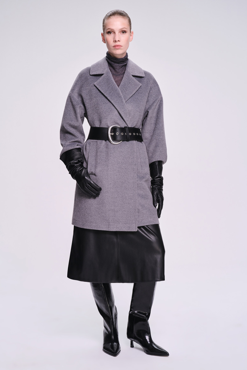 Saykı Woman Gri Regular Fit Mono Yaka Yünlü Manto - Saykı Woman (1)