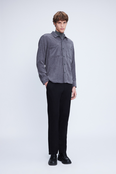 Gri Regular Fit Shacket Uzun Kol Fitilli Kadife Gömlek - 2