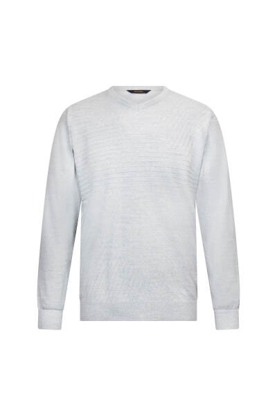 Gri Regular Fit V Yaka Yünlü Triko Kazak - 1