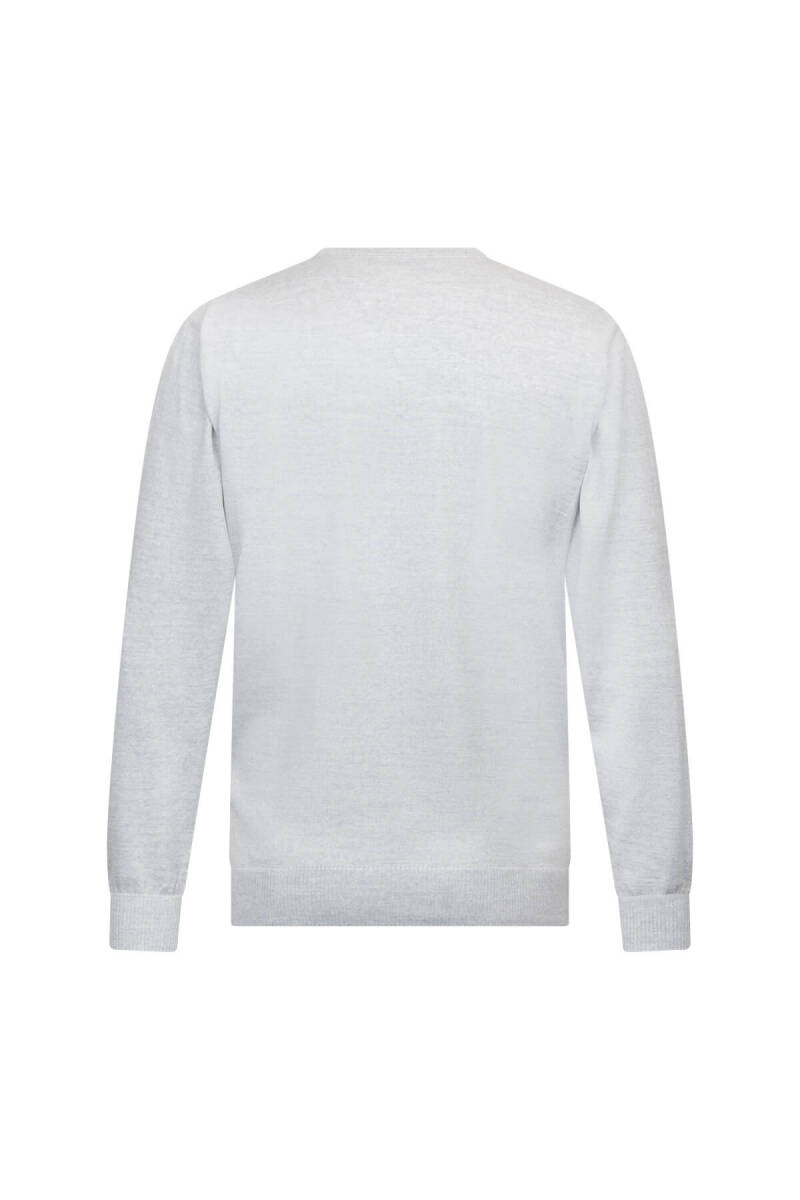 Gri Regular Fit V Yaka Yünlü Triko Kazak - Hatemoğlu (1)