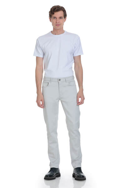 Gri Slim Fit 5 Cep Pamuklu Kanvas Pantolon - 1