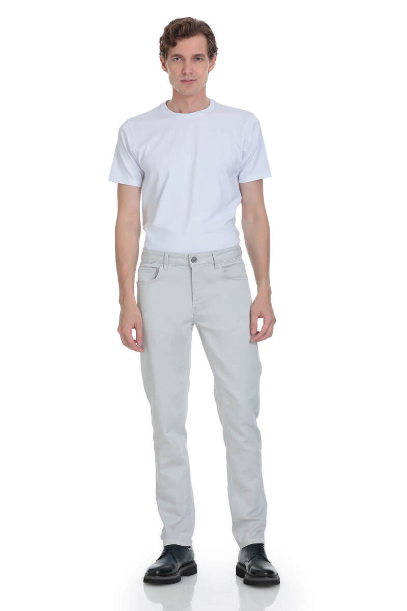 Gri Slim Fit 5 Cep Pamuklu Kanvas Pantolon - Saykı