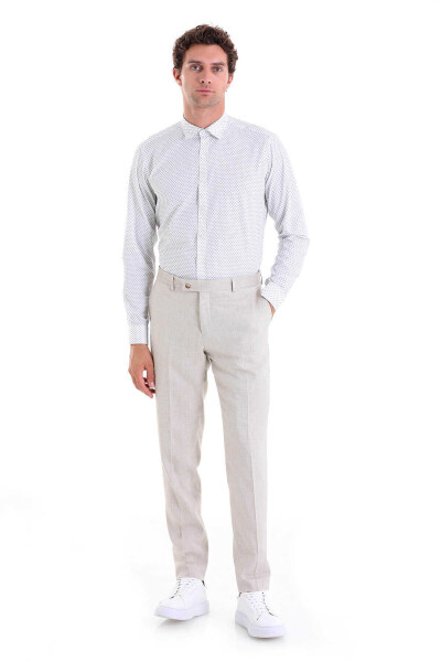 Gri Slim Fit Baskılı 100% Pamuk Slim Yaka Uzun Kollu Casual Gömlek - 4