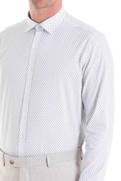 Gri Slim Fit Baskılı 100% Pamuk Slim Yaka Uzun Kollu Casual Gömlek - 5