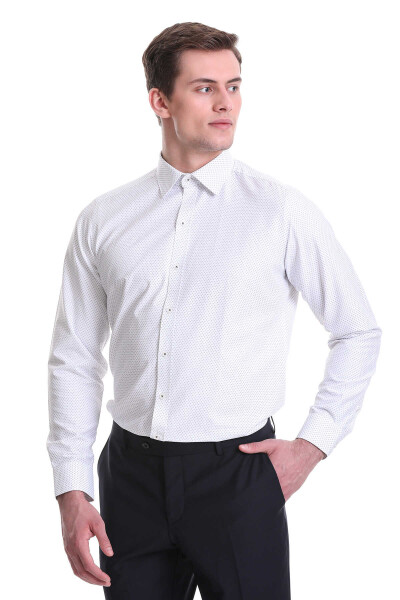 Gri Slim Fit Baskılı Pamuklu Slim Yaka Uzun Kollu Klasik Gömlek - 3