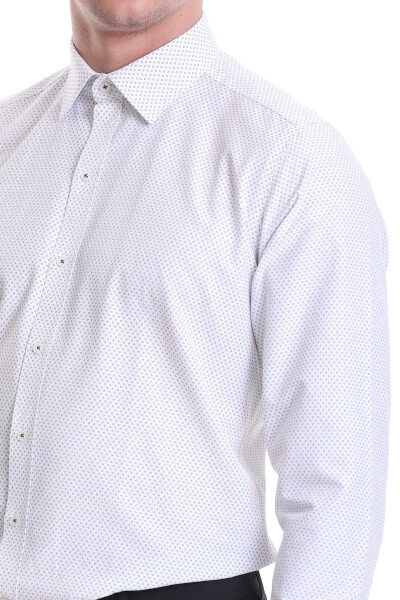 Gri Slim Fit Baskılı Pamuklu Slim Yaka Uzun Kollu Klasik Gömlek - 4