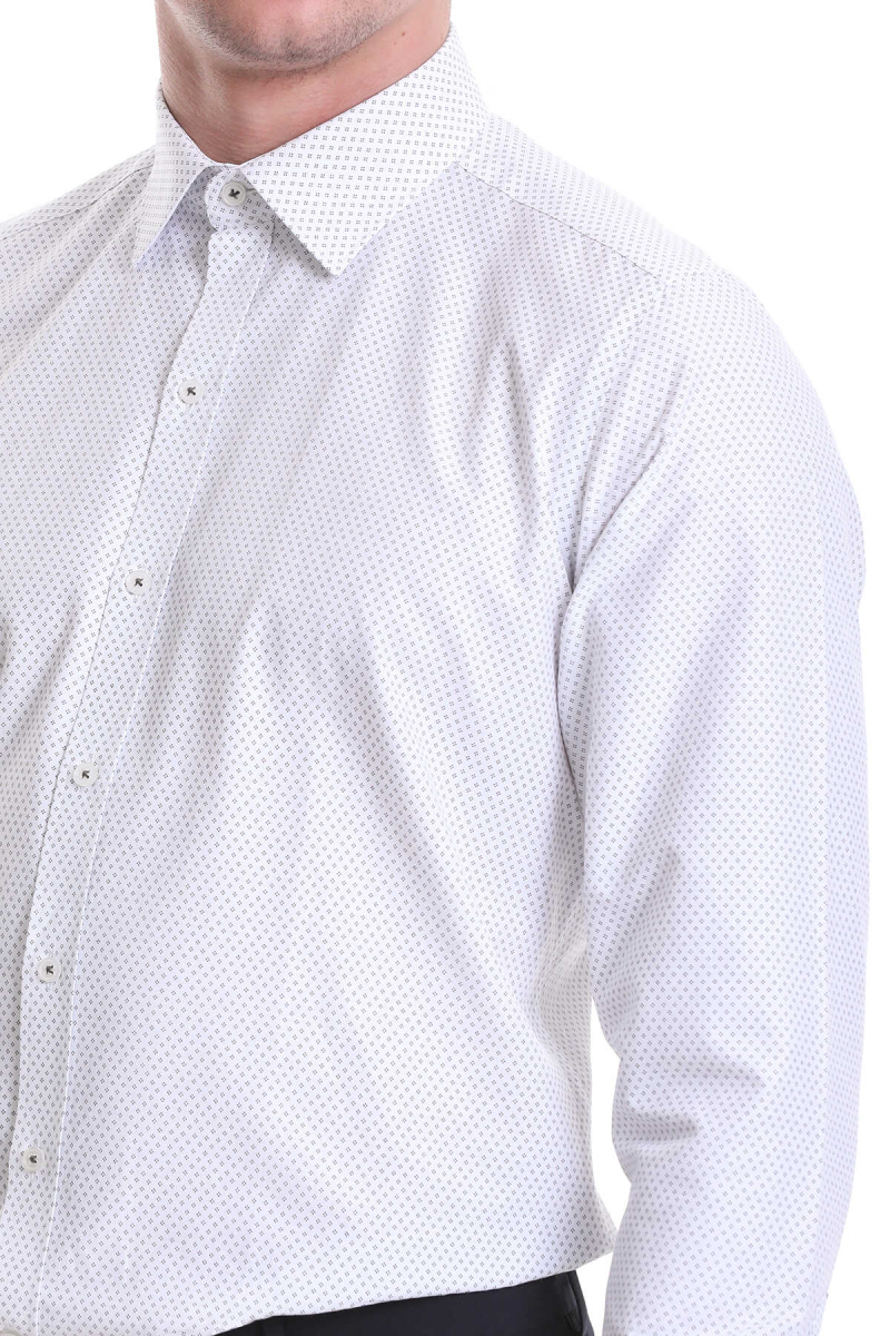 Gri Slim Fit Baskılı Pamuklu Slim Yaka Uzun Kollu Klasik Gömlek - Hatemoğlu (1)