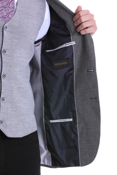 Gri Slim Fit Desenli Mono Yaka Casual Ceket - 4