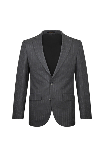 Gri Slim Fit Çizgili Mono Yaka Klasik Takım Elbise - 2