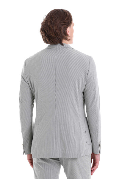 Gri Slim Fit Çizgili Mono Yaka Klasik Takım Elbise - 7