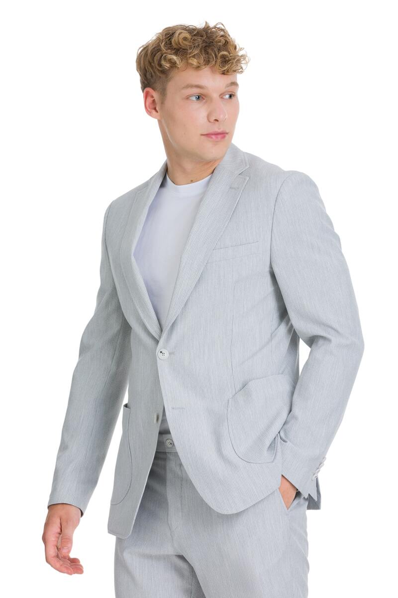 Gri Slim Fit Çizgili Mono Yaka Takım Elbise - HTML (1)