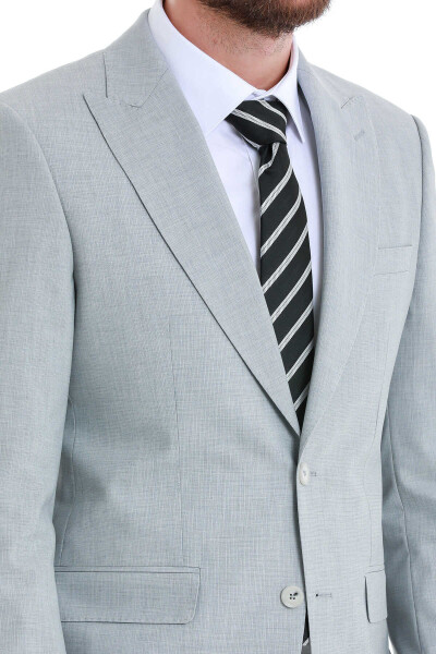 Gri Slim Fit Çizgili Sivri Yaka Klasik Takım Elbise - 6