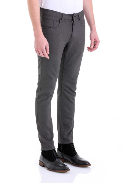 Gri Slim Fit Desenli Pamuklu 5 Cep Kanvas Pantolon - 2