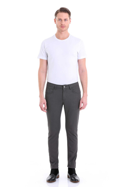Gri Slim Fit Desenli Pamuklu 5 Cep Kanvas Pantolon - 4