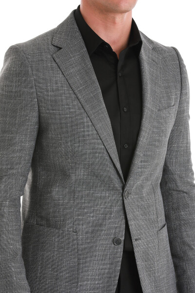 Gri Slim Fit Mono Yaka Klasik Ceket - 5