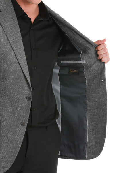 Gri Slim Fit Mono Yaka Klasik Ceket - 6