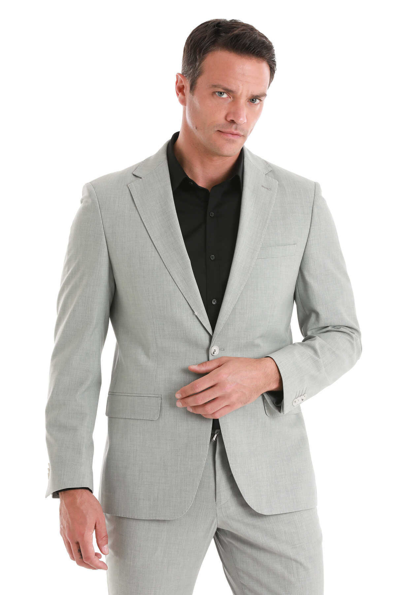Gri Slim Fit Mono Yaka Klasik Takım Elbise - Hatem Saykı (1)