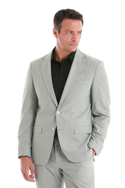 Gri Slim Fit Mono Yaka Klasik Takım Elbise - 4