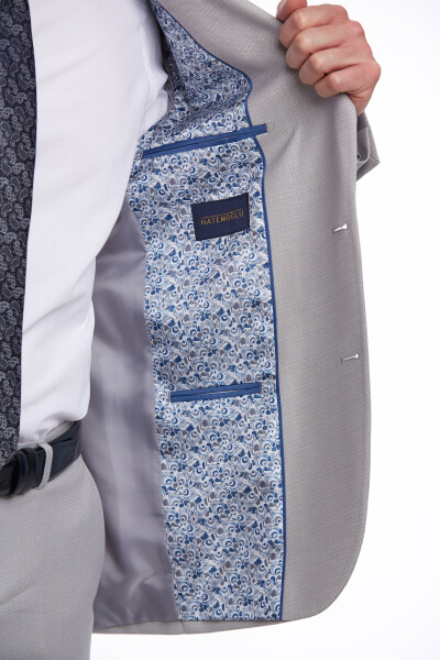 Gri Slim Fit Desenli Sivri Yaka Klasik Takım Elbise - 17