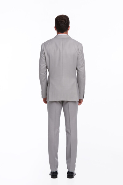 Gri Slim Fit Desenli Sivri Yaka Klasik Takım Elbise - 18