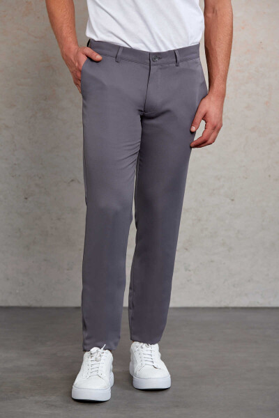 Gri Slim Fit Desenli Yandan Cep Kanvas Pantolon - 1