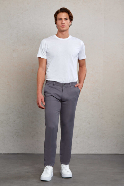 Gri Slim Fit Desenli Yandan Cep Kanvas Pantolon - 2