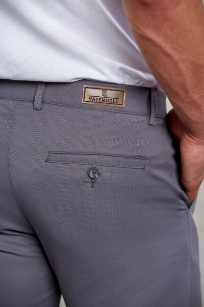 Gri Slim Fit Desenli Yandan Cep Kanvas Pantolon - 4