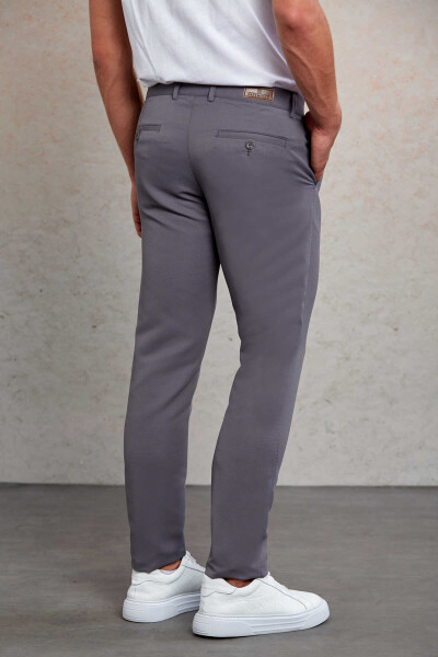 Gri Slim Fit Desenli Yandan Cep Kanvas Pantolon - 5