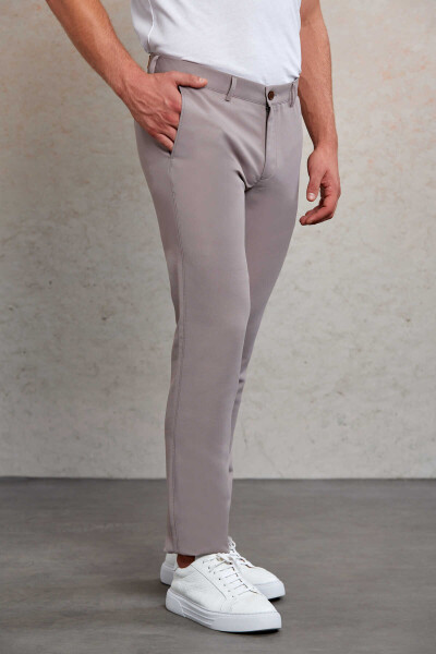 Gri Slim Fit Desenli Yandan Cep Kanvas Pantolon - 4