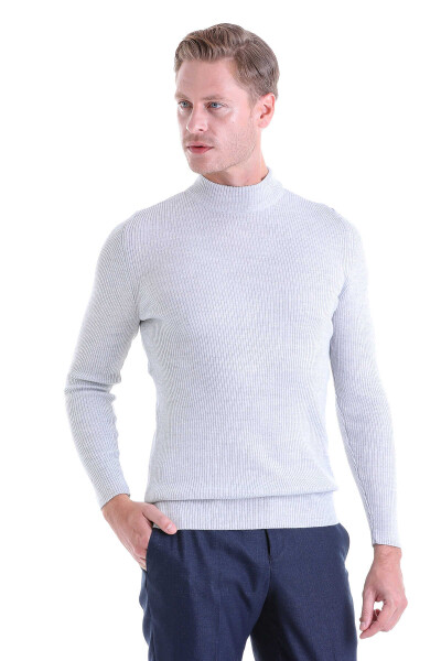 Gri Slim Fit Fitilli Yarım Balıkçı Yaka Yünlü Kazak - 2