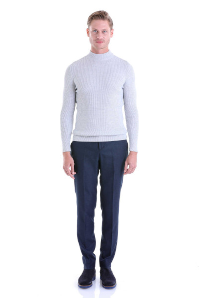 Gri Slim Fit Fitilli Yarım Balıkçı Yaka Yünlü Kazak - 4