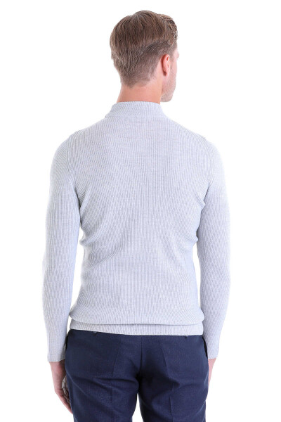 Gri Slim Fit Fitilli Yarım Balıkçı Yaka Yünlü Kazak - 6