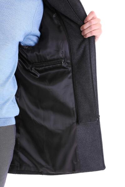 Gri Slim Fit Hakim Yaka İçlikli Yün Palto - 7