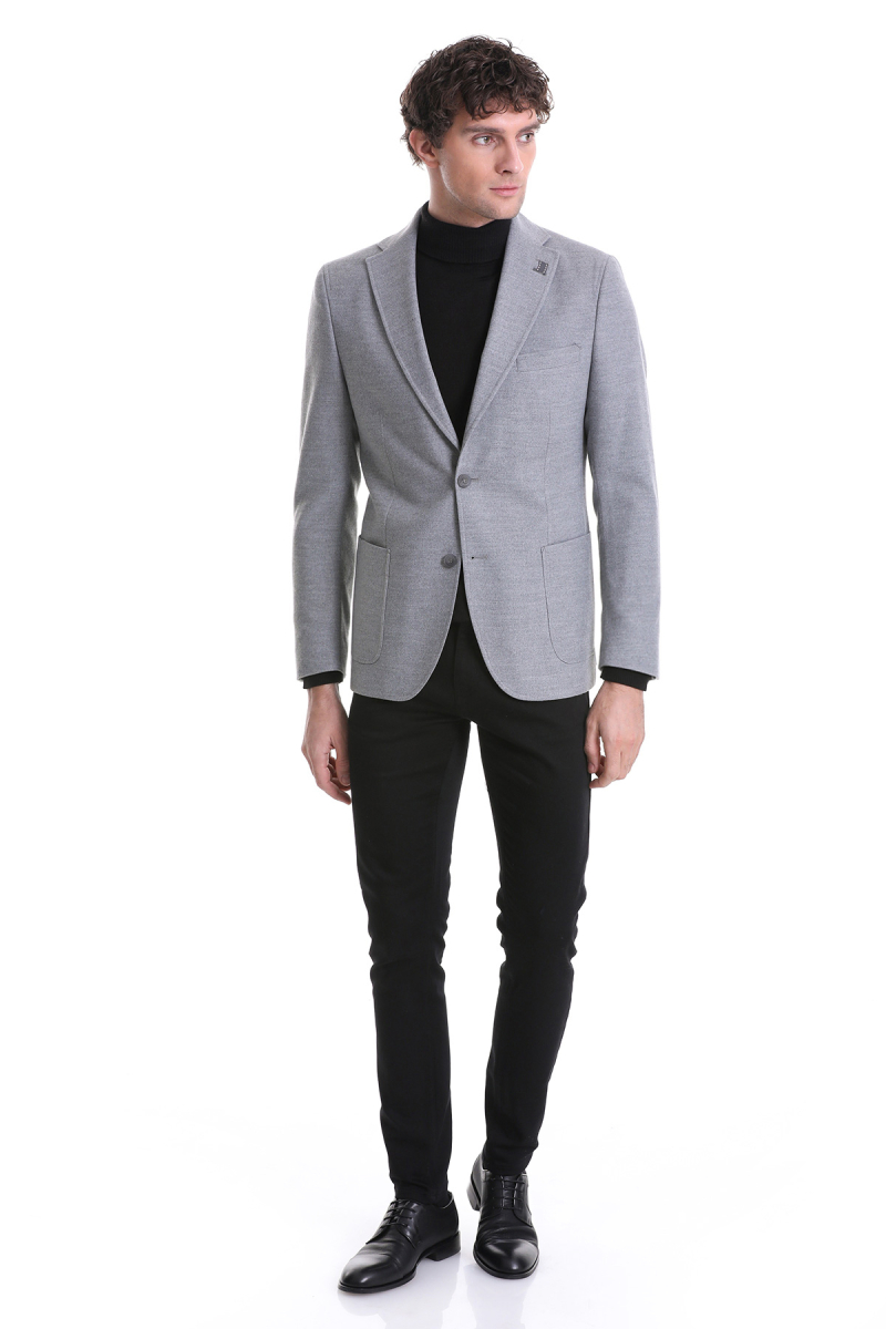 Gri Slim Fit Düz Mono Yaka Casual Ceket - HTML (1)