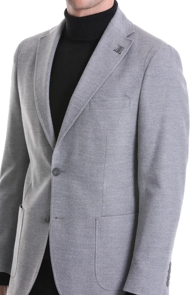 Gri Slim Fit Düz Mono Yaka Casual Ceket - 5