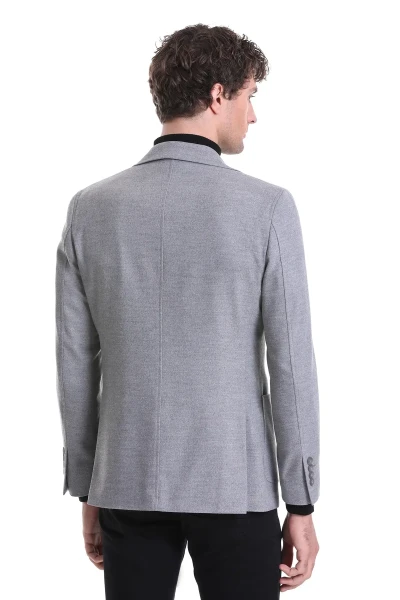 Gri Slim Fit Düz Mono Yaka Casual Ceket - 7