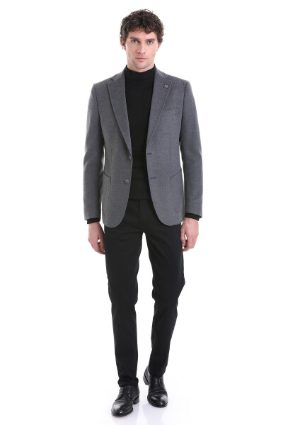 Gri Slim Fit Mono Yaka Casual Ceket - 2