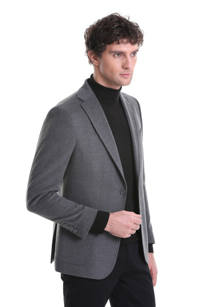 Gri Slim Fit Mono Yaka Casual Ceket - 3