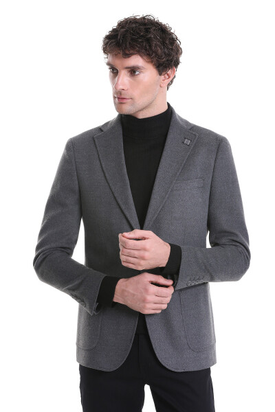 Gri Slim Fit Mono Yaka Casual Ceket - 4