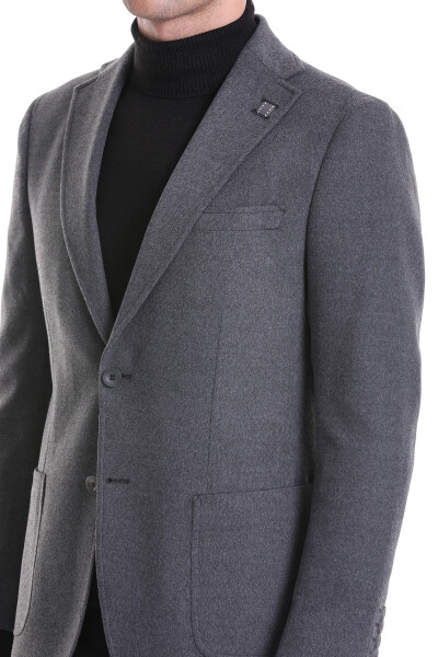 Gri Slim Fit Mono Yaka Casual Ceket - 5