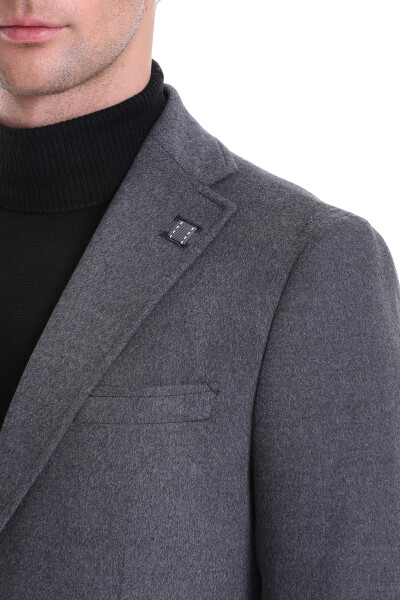 Gri Slim Fit Mono Yaka Casual Ceket - 6