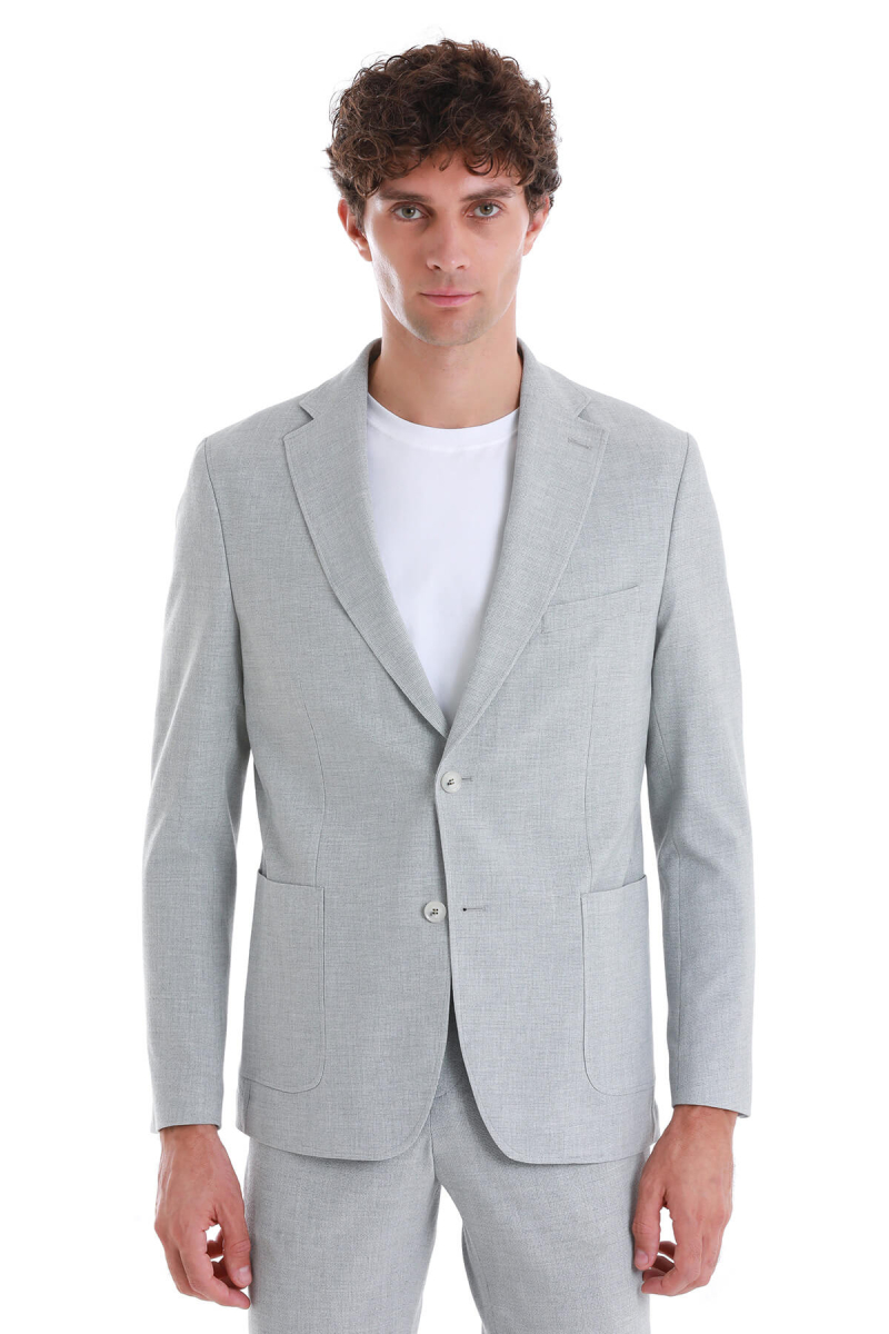 Gri Slim Fit Mono Yaka Casual Takım Elbise - HTML (1)