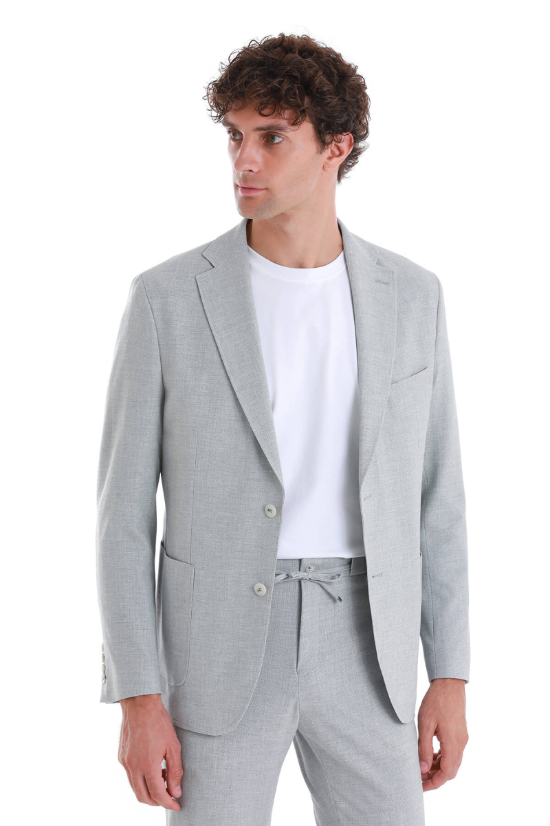 Gri Slim Fit Mono Yaka Casual Takım Elbise - HTML (1)