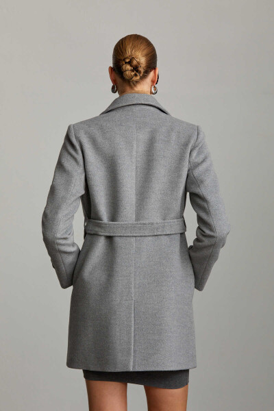 Saykı Woman Gri Kruvaze Yünlü Kaşe Manto - 8